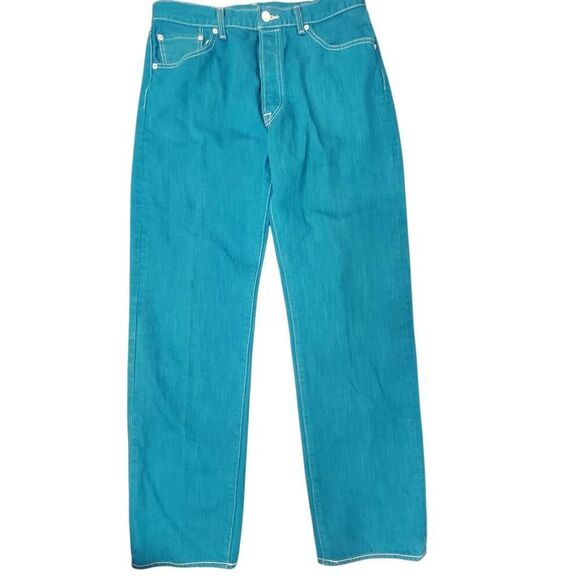 Levi's Original 501 Button Fly Jeans Men's Sz 36X34 Rare Bright Teal Blue Color - Picture 1 of 8